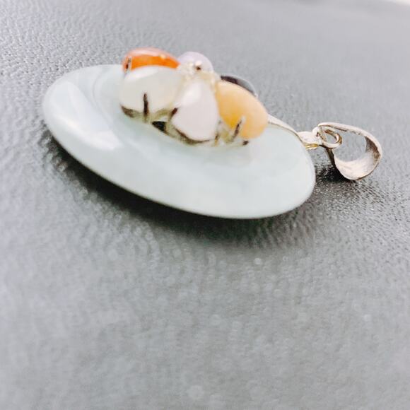 VTG Sterling Silver Jadeite Donut Pendant w/ Semi-Precious Gemstone Flower, Y2K - Picture 10 of 13